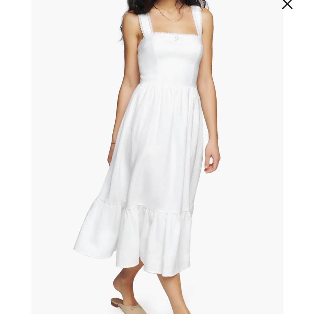 Reformation Rowen Linen White Midi Dress